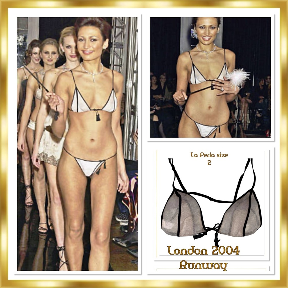 La Perla Black Label Silk Boning Tulle Triangle Tassel Bra $375 Runway RARE